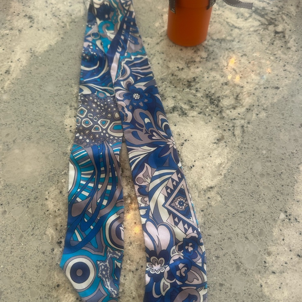 Hermes Blue and Purple Floral Twilly handbag ribbon .